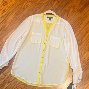 Alfani White Blouse with Yellow Trim